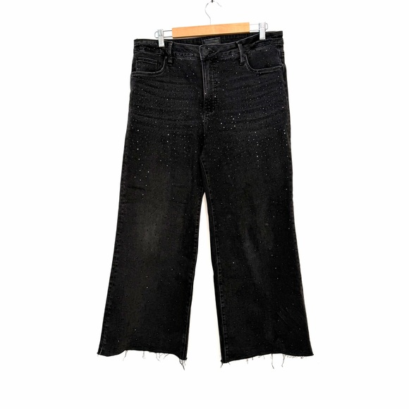 Kut from the Kloth Meg Embellished Raw Hem High Waist Ankle Wide Leg Jeans 10 - Picture 3 of 8